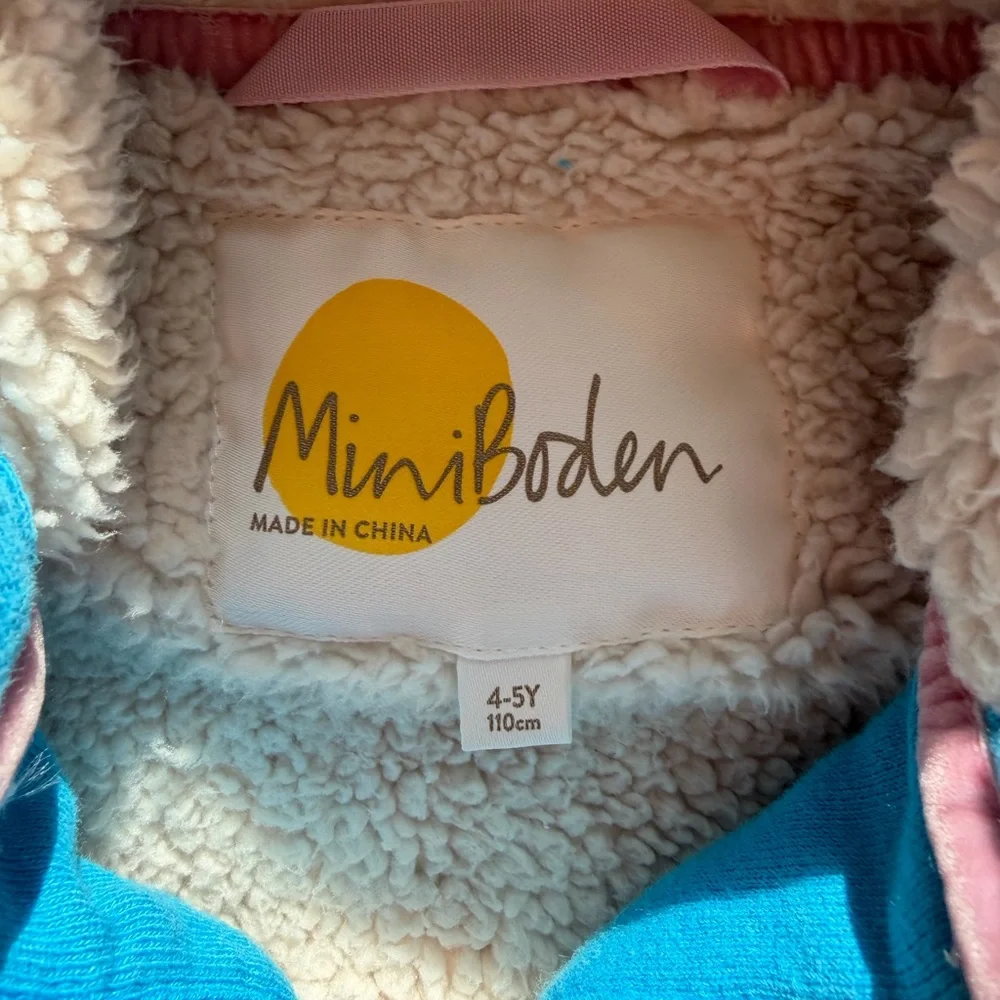 Mini Boden Bright Blue Hooded Bunny Appliqué Zip Sweatshirt - Picture 2 of 3